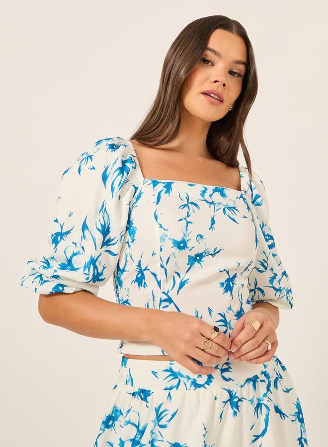 Styli Floral Print Puff Sleeve Blouse - Image 1