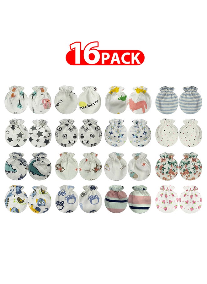 MARGOUN 16 Packs Newborn Baby Mittens Anti Scratch Baby Mittens No Scratch Mittens Baby Gloves for 0-6 Months Boys Girls Multicolour  - Image 1