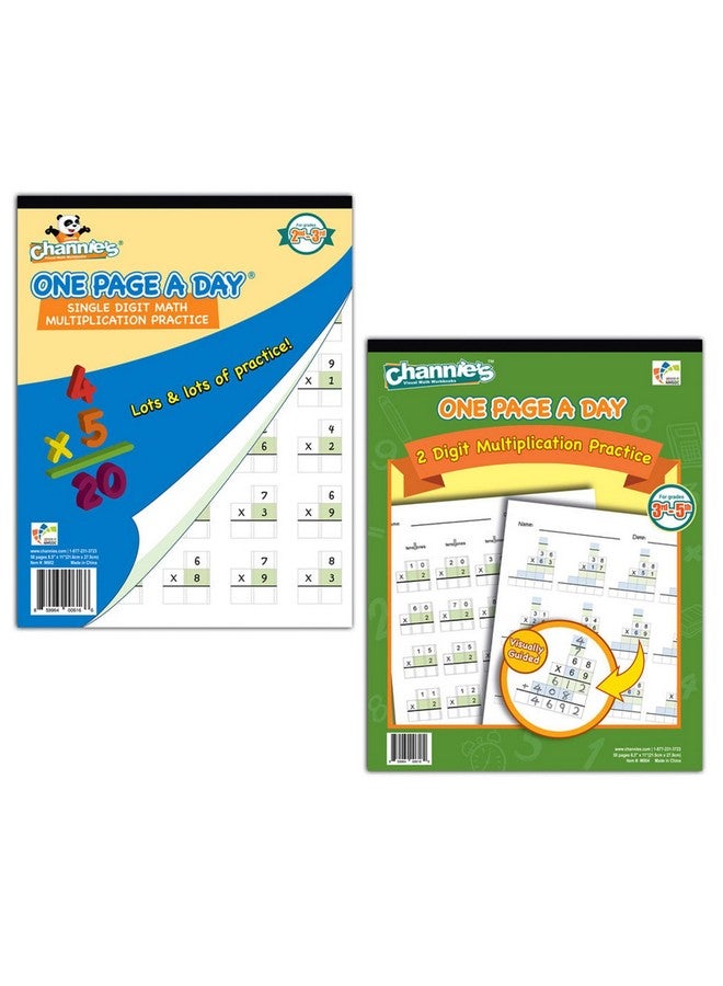 Channie's Channie’s One Page A Day Single Digit + Double Digit Multiplication Workbook, 2 Pack, Practical 2nd to 5th Grade Easy Tear-Off Multiplication Worksheets for Daily Practice - Image 1
