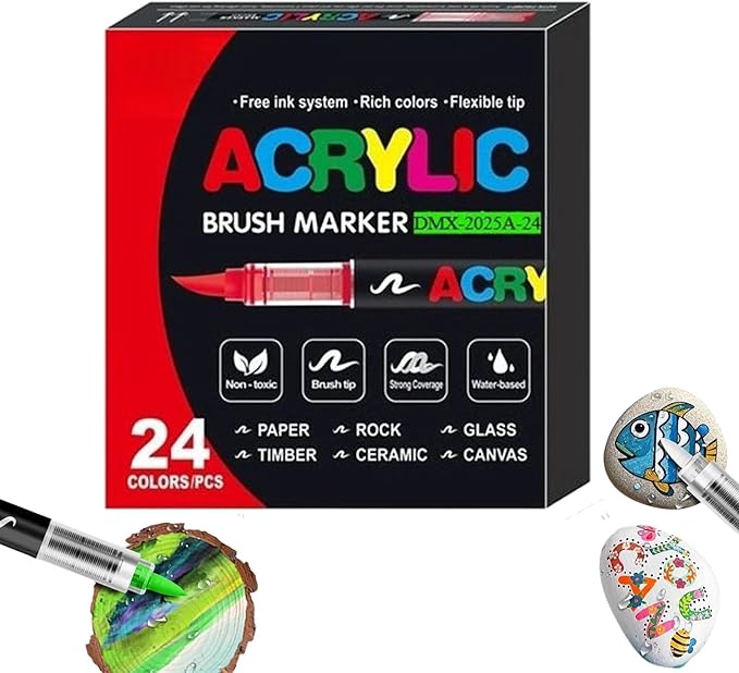Quick Drying Acrylic Paint Markers Set Smudge Proof 24 Colors for Art Travel School - Image 1