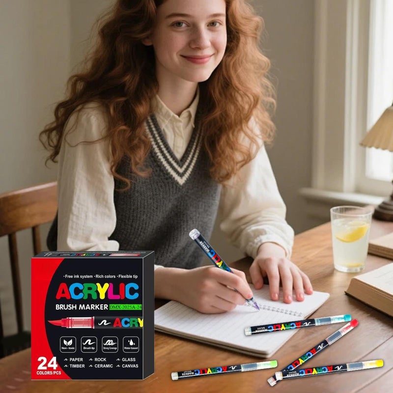 Quick Drying Acrylic Paint Markers Set Smudge Proof 24 Colors for Art Travel School - Image 3