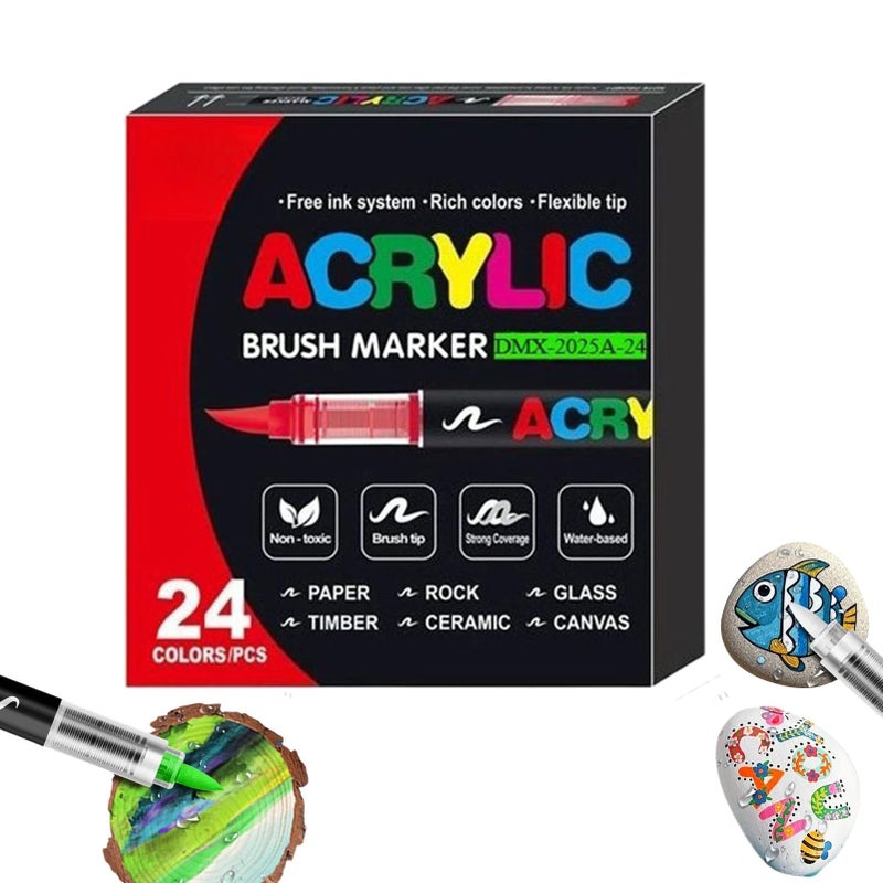 Quick Drying Acrylic Paint Markers Set Smudge Proof 24 Colors for Art Travel School - Image 2