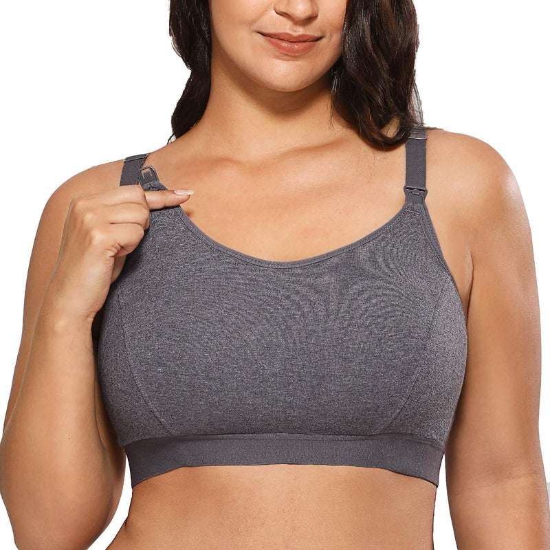Gratlin Womens Plus Size Nursing Bra Sports Maternity Support Cotton Breastfeeding Bras Charcoal Heather Medium - Image 2