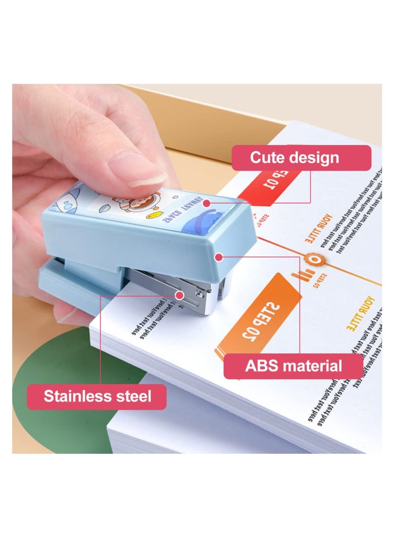 SYOSI مكبس ورق مكتبي صغير سهل الاستخدام، 2 قطعة مكبس صغير محمول لطيف مع 800 دبوس قياسي 24/6 سعة 1-22 ورقة مكبس للأطفال مكابس يدوية صغيرة للمكتب والمدرسة للطلاب (أزرق، أخضر) - Image 5