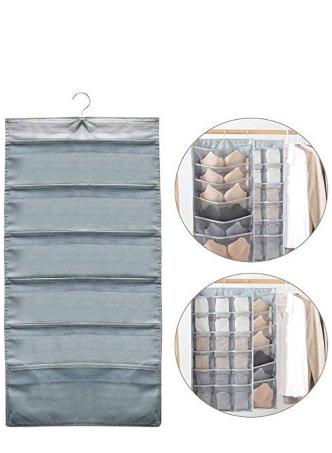 Closet Hanging Organizer with Pockets, Dual Sided Wall Shelf Wardrobe Organizers Storage Bags,Oxford Cloth Space Saver Bag with Hanger for Bra Underwear Underpants Shoes Socks  - Image 5