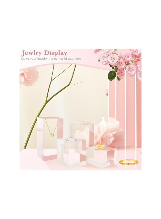 The Bros 4Pcs Risers Display Stands, Acrylic Block Risers Stand, Transparent Solid Acrylic Square Display Block, Polished Acrylic Cube Photo Props Pedestal Stand Base, Desktop Display Stand for Jewelry Perfume - Image 3