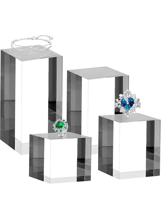 The Bros 4Pcs Risers Display Stands, Acrylic Block Risers Stand, Transparent Solid Acrylic Square Display Block, Polished Acrylic Cube Photo Props Pedestal Stand Base, Desktop Display Stand for Jewelry Perfume - Image 1