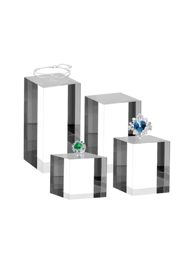 The Bros 4Pcs Risers Display Stands, Acrylic Block Risers Stand, Transparent Solid Acrylic Square Display Block, Polished Acrylic Cube Photo Props Pedestal Stand Base, Desktop Display Stand for Jewelry Perfume - Image 2