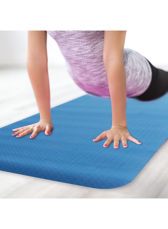 Bodylastics حصيرة يوغا Bodylastics للرجال والنساء مع حقيبة حمل TPE 6 قدم × 2 قدم × 6 مم حجم كبير مضادة للانزلاق ومضادة للتمزق (أزرق/أزرق) - Image 2