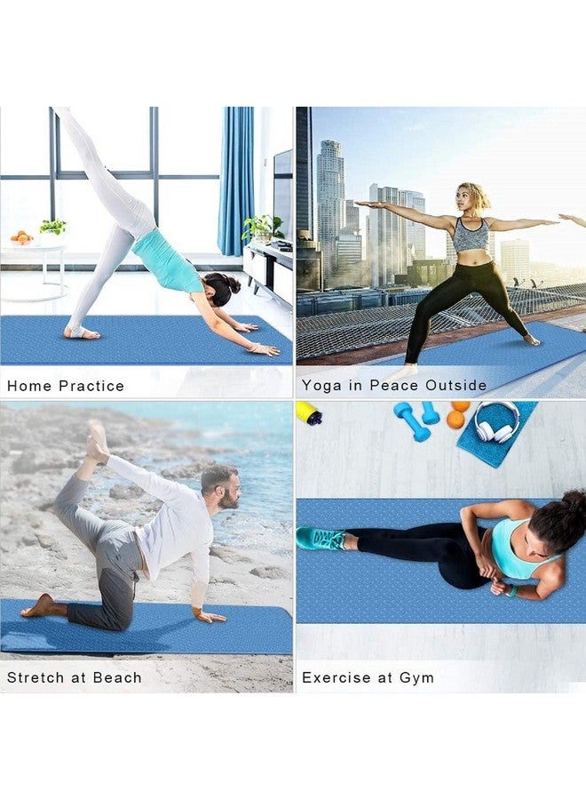 Bodylastics حصيرة يوغا Bodylastics للرجال والنساء مع حقيبة حمل TPE 6 قدم × 2 قدم × 6 مم حجم كبير مضادة للانزلاق ومضادة للتمزق (أزرق/أزرق) - Image 4