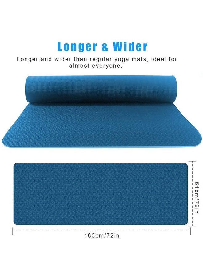 Bodylastics حصيرة يوغا Bodylastics للرجال والنساء مع حقيبة حمل TPE 6 قدم × 2 قدم × 6 مم حجم كبير مضادة للانزلاق ومضادة للتمزق (أزرق/أزرق) - Image 5