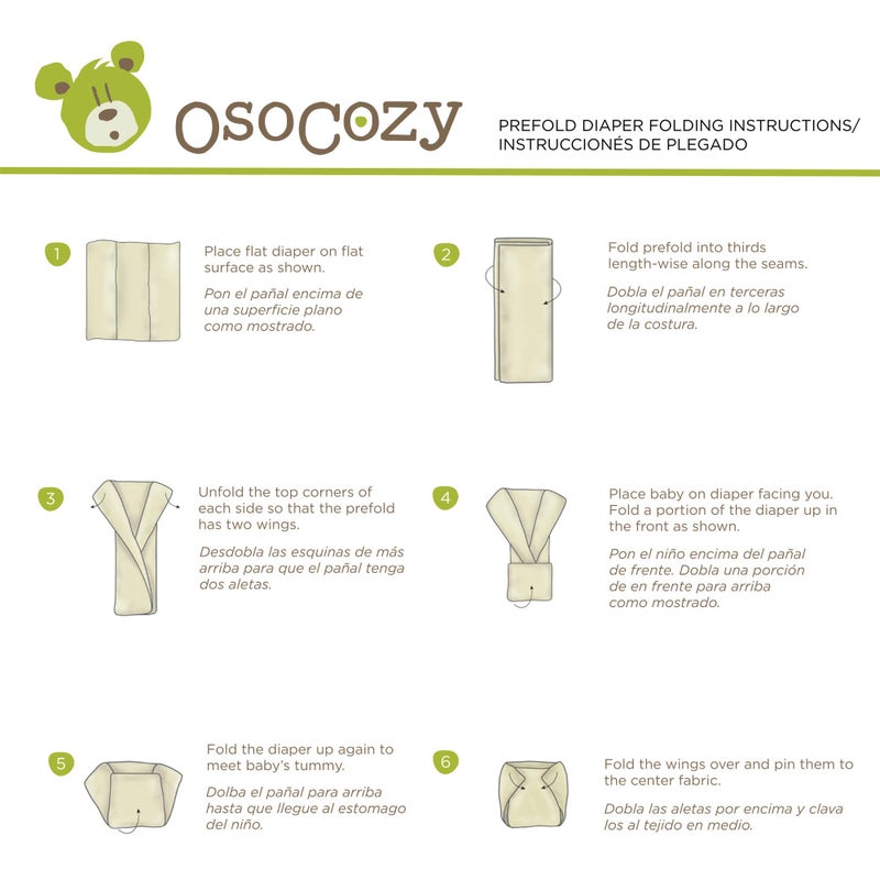 OsoCozy Unbleached Prefold Cloth Baby Diapers, Size 2 (15-30 lbs.), Soft, Absorbent, Durable 100% Natural Cotton, Unbleached Natural Color -6 Pack - Image 4