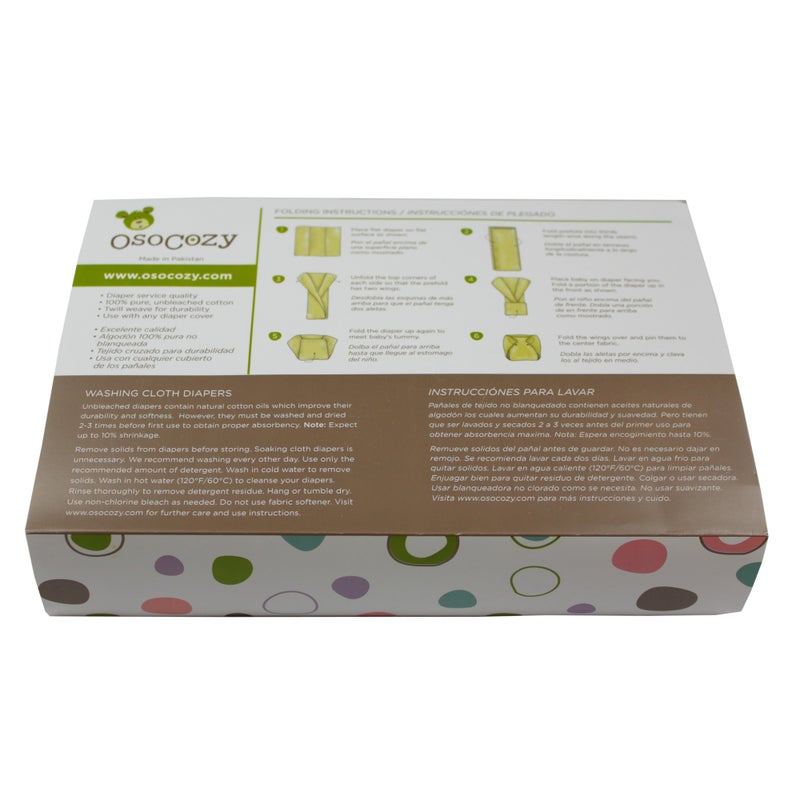 OsoCozy Unbleached Prefold Cloth Baby Diapers, Size 2 (15-30 lbs.), Soft, Absorbent, Durable 100% Natural Cotton, Unbleached Natural Color -6 Pack - Image 2