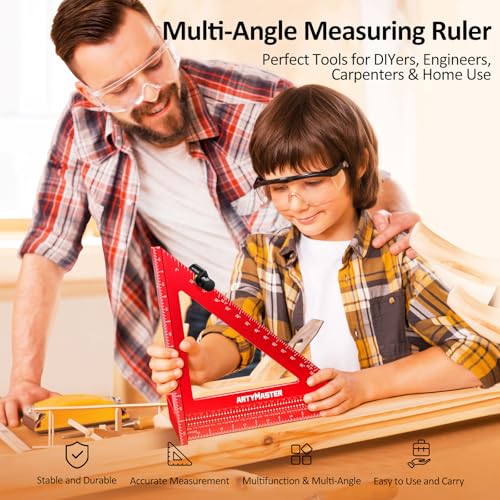 ARTYMASTER 8 inch 3D MultiAngle Measuring Square Ruler WT103C High Precision Hole Scribing Woodworking Tools 090 Aluminum Alloy Carpenter Square with Stair Gauges Carpenter Pencils 6 Refills - Image 3