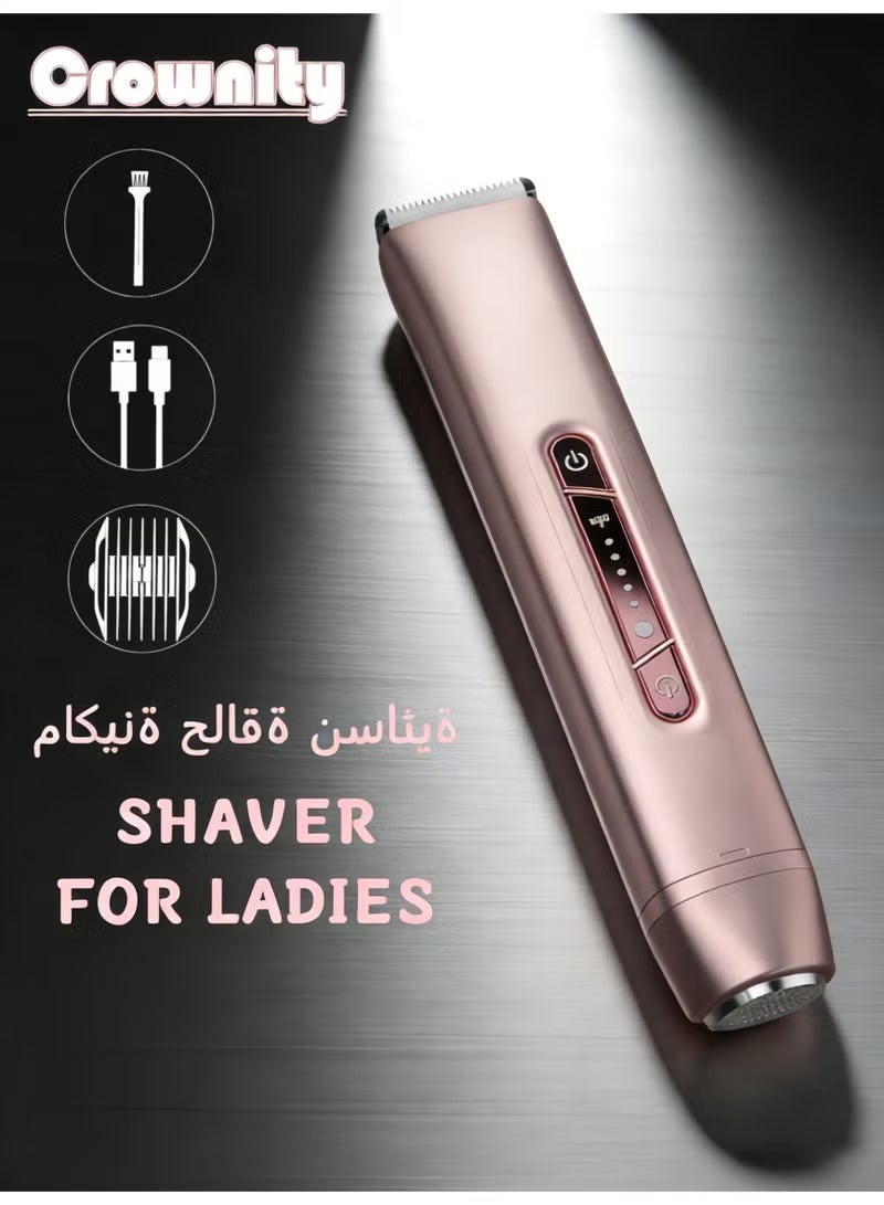 Crownity Waterproof Electric Shaver for Women 2-in-1 Bikini & Face Hair Remover – Dual-Head IPX7 Wet & Dry Bikini Trimmer, Pubic Hair Shaver & Facial Epilator for Legs, Arms, Underarms & Private Parts – Rose Gold - Image 1