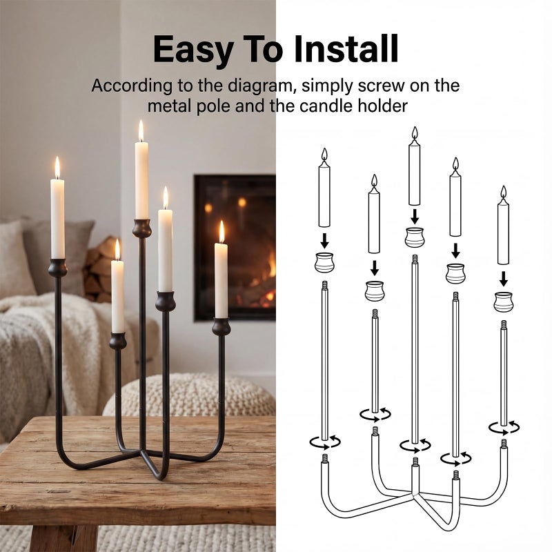 AXYCXIN 5-Candle Candelabra Candlestick Holder, 16 Inch Antique Candle Holder, Black Tabletop Candles Stand for Wedding, Event, Christmas & Dining, Table Centerpiece DÃ©cor - Image 3