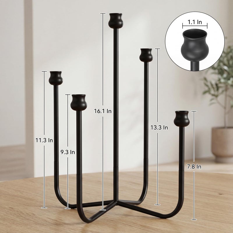 AXYCXIN 5-Candle Candelabra Candlestick Holder, 16 Inch Antique Candle Holder, Black Tabletop Candles Stand for Wedding, Event, Christmas & Dining, Table Centerpiece DÃ©cor - Image 4