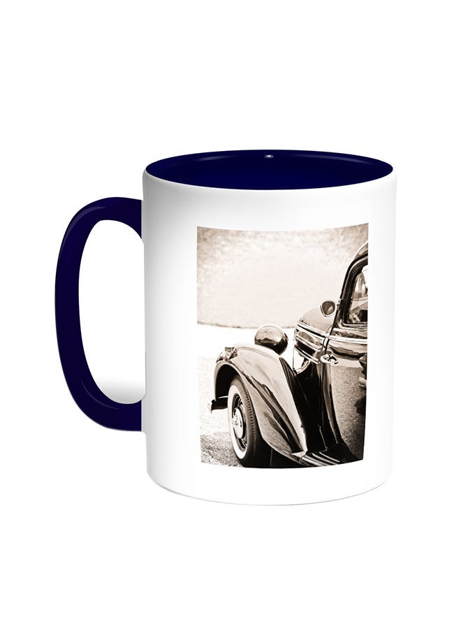 RYN A Car Of Old Style Printed Coffee Mug Blue/White 11ounce