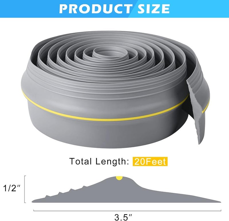 Papillon Universal Garage Door Bottom Threshold Seal Strip,Weatherproof Rubber DIY Weather Stripping Replacement, Not Include Sealant/Adhesive (20Ft, Grey) - Image 2