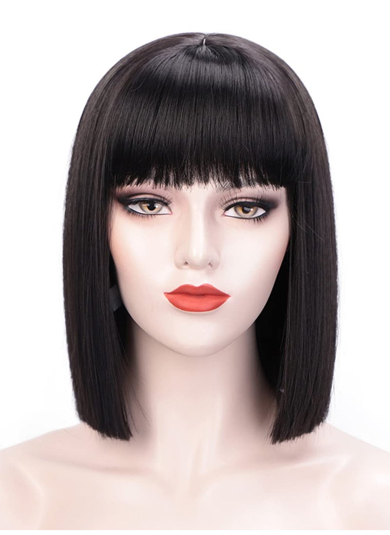 Juziviee - Short Black Wigs for Women Costume 12 Black Bob Wig with Bangs Cute Natural Soft Hair Wigs for Daily Party AD016BK1 - Image 1