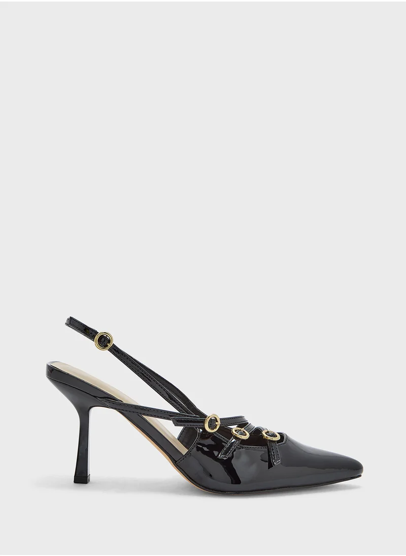 Truffle Strappy Buckle Detail Sling Back Pump