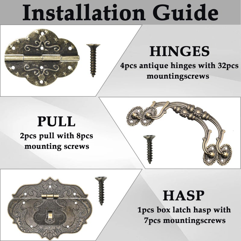 Aifeier ET Vintage Locking Carrying Handle Hinge Kit with Screws, Antique Bronze Decorative Hardware, Furniture Accessory for DIY Jewelry Box Decoration - Image 4