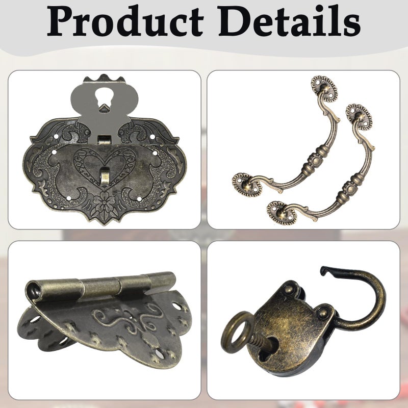 Aifeier ET Vintage Locking Carrying Handle Hinge Kit with Screws, Antique Bronze Decorative Hardware, Furniture Accessory for DIY Jewelry Box Decoration - Image 3