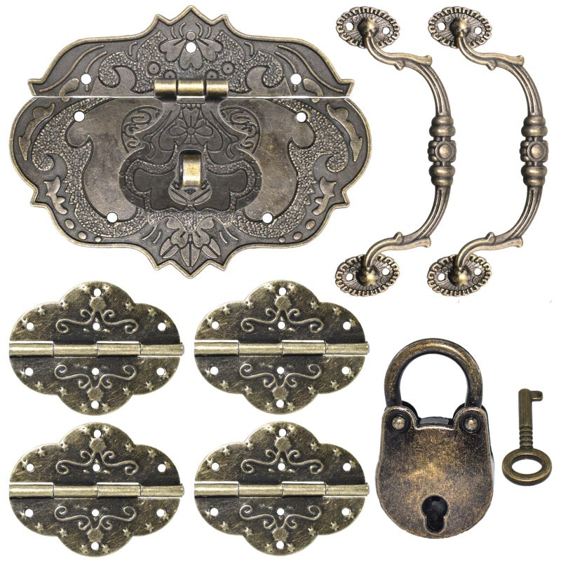 Aifeier ET Vintage Locking Carrying Handle Hinge Kit with Screws, Antique Bronze Decorative Hardware, Furniture Accessory for DIY Jewelry Box Decoration - Image 1