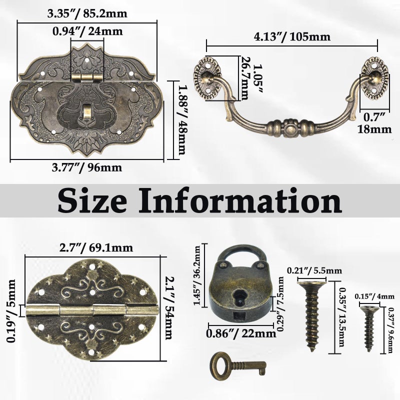 Aifeier ET Vintage Locking Carrying Handle Hinge Kit with Screws, Antique Bronze Decorative Hardware, Furniture Accessory for DIY Jewelry Box Decoration - Image 2