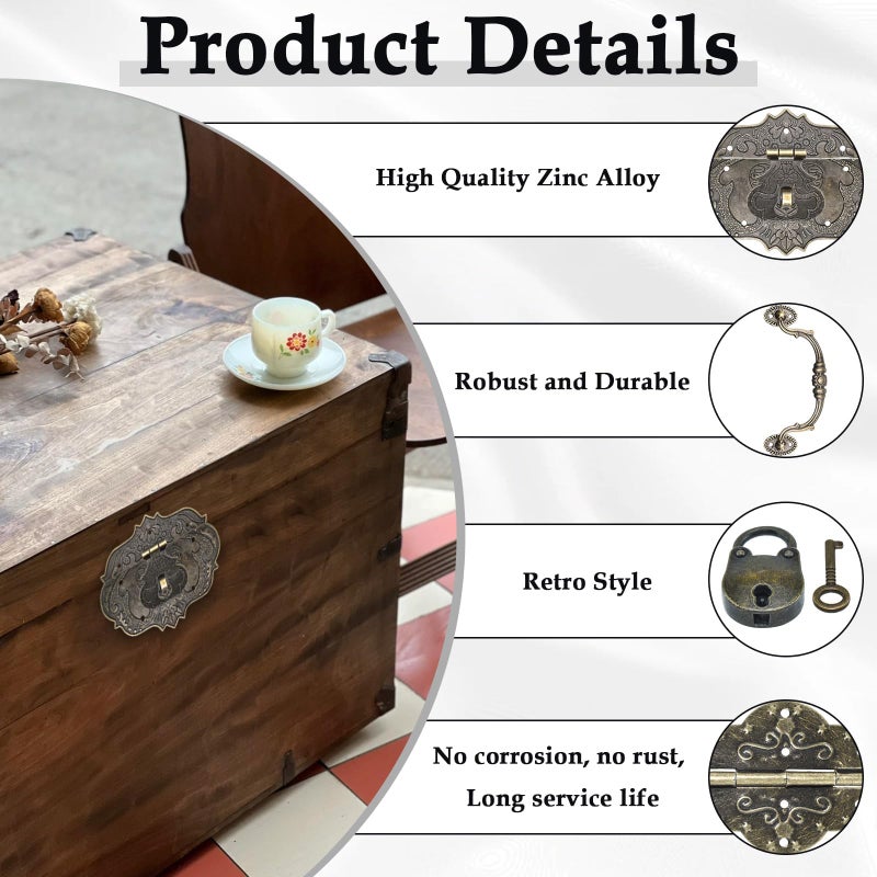Aifeier ET Vintage Locking Carrying Handle Hinge Kit with Screws, Antique Bronze Decorative Hardware, Furniture Accessory for DIY Jewelry Box Decoration - Image 5