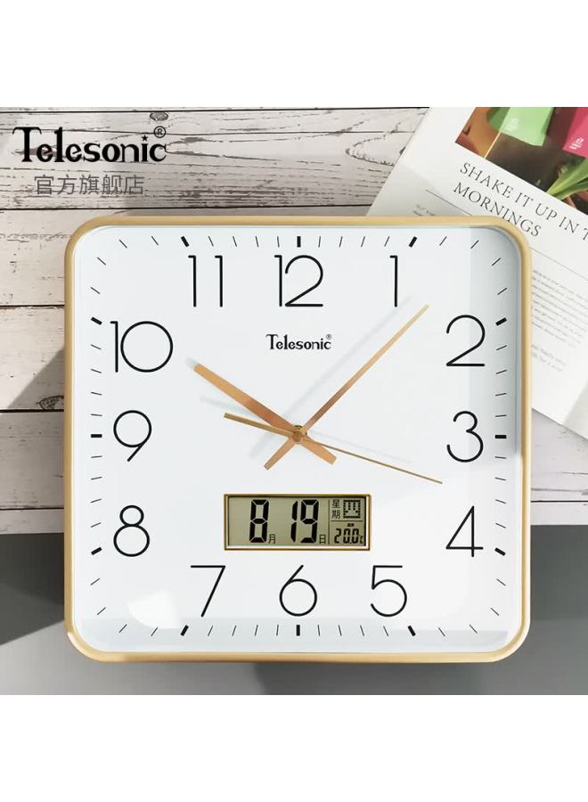 Telesonic Square Wall Clock Creative Perpetual Calendar Quartz Clock Minimalist Bedroom Living Room Wall Clock 33cm