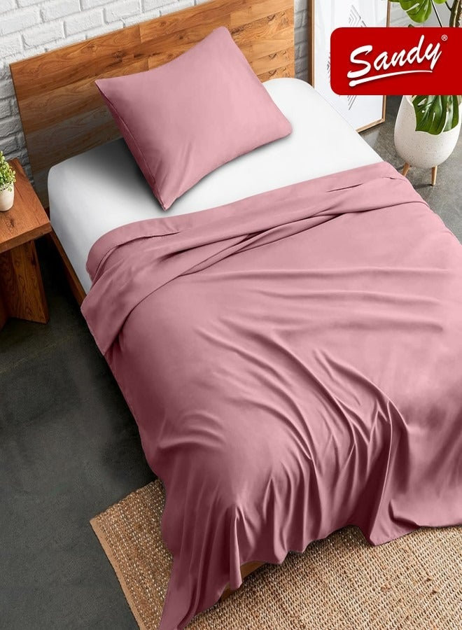 ساندي طقم شرشف سرير ساندي فاخر بجودة الفنادق مع غطاء وسادة، طقم من قطعتين، شديد النعومة وجيد التهوية وبارد, مقاس مفرد ونص 243 × 167 سم, لحمي - Image 1