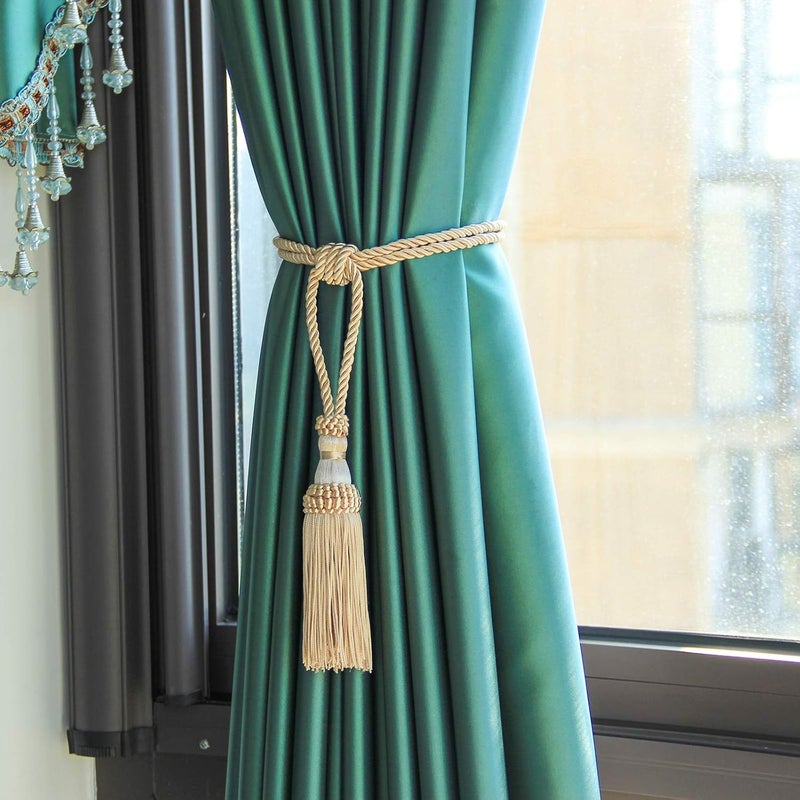 fenghuangwu Curtain Tassel Tiebacks, Handmade Tassels Curtain Tie-Backs Rope Holdbacks for Home Office Decor (Gold) - Image 3