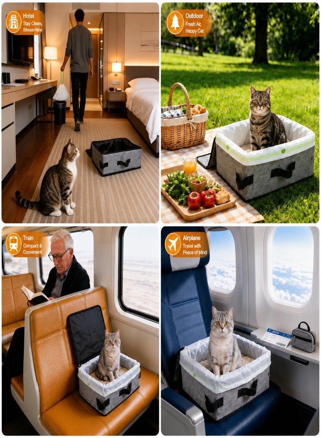 SZEE Travel Litter Box for Cats with Zipped Lid with 3 Pcs Disposable Liner Bags, Easy Cleaning, Suitable for Pets up to 15lbs, Portable Litter Box for Travel, Car, Hotel, Airplane, Camping - Grey - Image 4