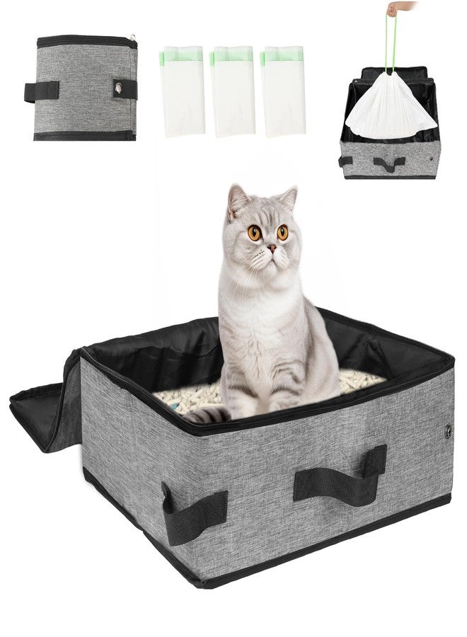 SZEE Travel Litter Box for Cats with Zipped Lid with 3 Pcs Disposable Liner Bags, Easy Cleaning, Suitable for Pets up to 15lbs, Portable Litter Box for Travel, Car, Hotel, Airplane, Camping - Grey - Image 1