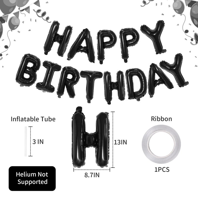 PatiCool Black Happy Birthday Balloon Banner, 16 Inch Foil Mylar Happy Birthday Balloons Letters, Reusable Happy Birthday Sign, Black Birthday Decorations for Women, Men, Boys and Girls - Image 2