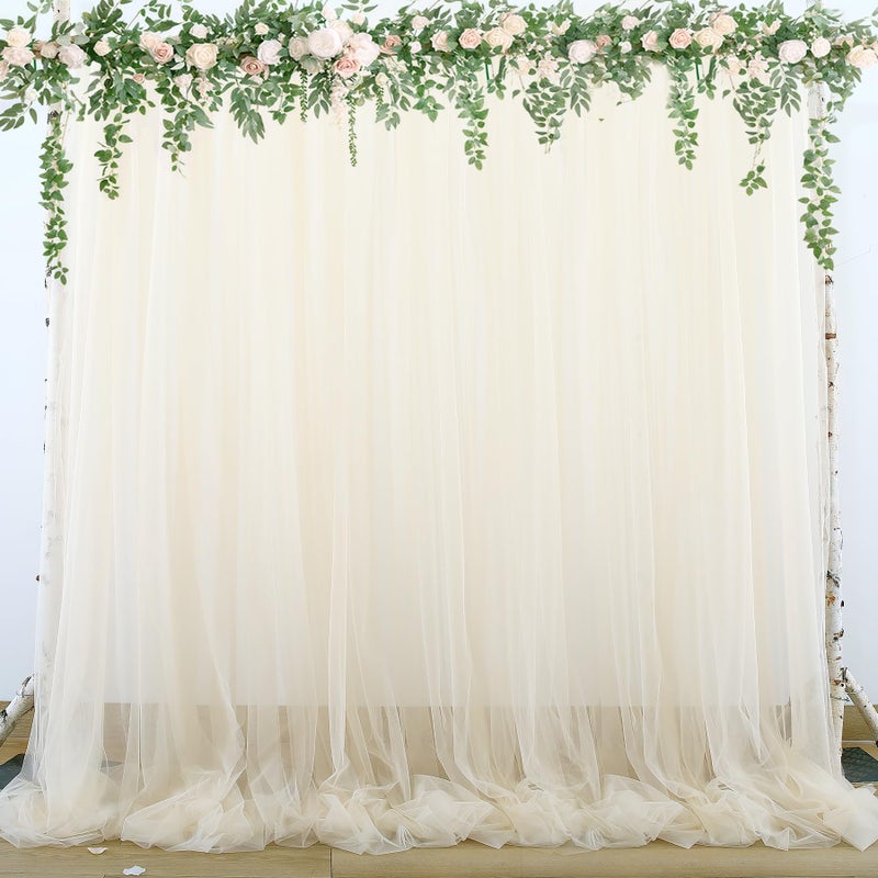 Champagne Tulle Backdrop Curtain for Parties Wedding 10ft8ft Champagne Sheer Backdrop Curtains for Baby Shower Bridal Shower Reception Birthday Party Photoshoot Decorations 2 Panels 5ft 8ft