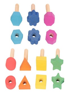TickiT TickiT-74001 Rainbow Wooden Nuts & Bolts - Set of 14 - 7 Nuts and 7 Bolts in Matching Shapes & Colors - For Ages 12m+ - Loose Parts Wooden Toys for Toddlers and Preschoolers  - Image 1