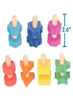 TickiT TickiT-74001 Rainbow Wooden Nuts & Bolts - Set of 14 - 7 Nuts and 7 Bolts in Matching Shapes & Colors - For Ages 12m+ - Loose Parts Wooden Toys for Toddlers and Preschoolers  - Image 2