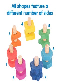 TickiT TickiT-74001 Rainbow Wooden Nuts & Bolts - Set of 14 - 7 Nuts and 7 Bolts in Matching Shapes & Colors - For Ages 12m+ - Loose Parts Wooden Toys for Toddlers and Preschoolers  - Image 4