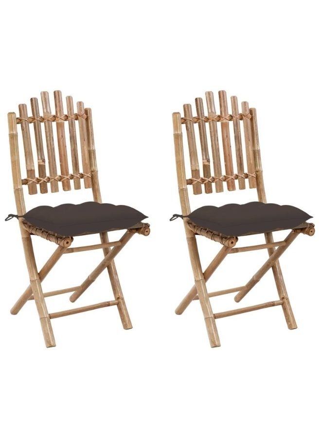 vidaxl vidaXL Folding Garden Chairs 2 pcs with Cushions Bamboo  - Image 1