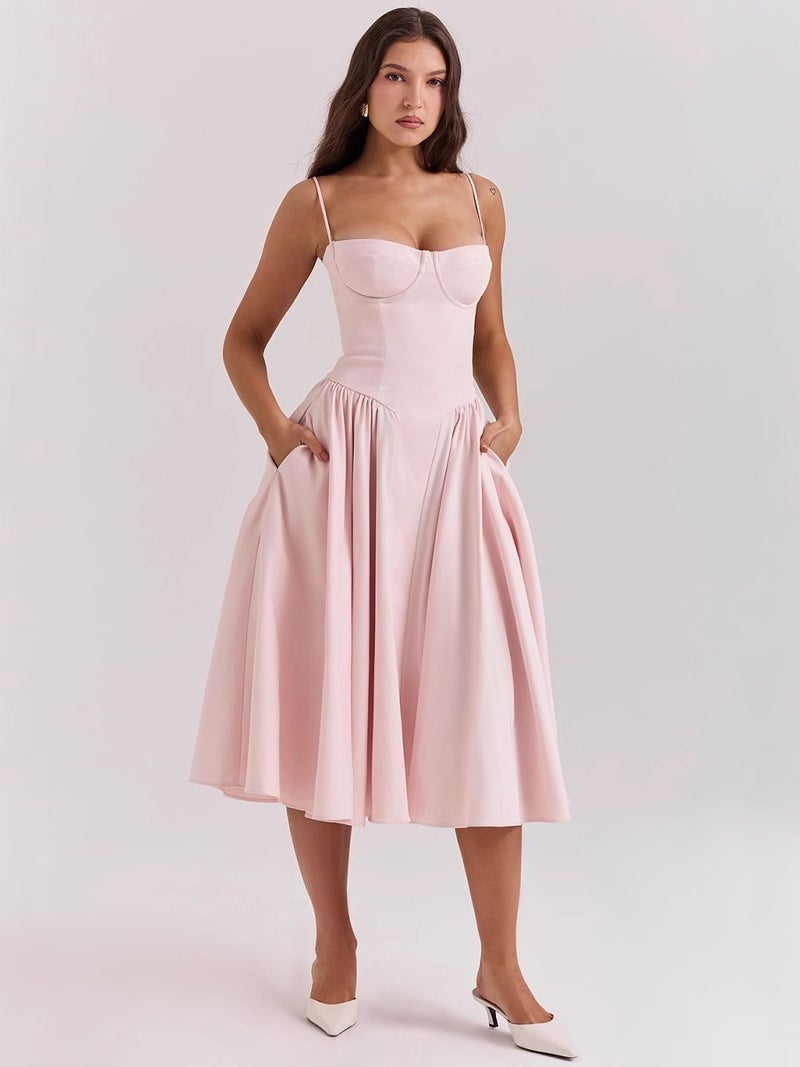 Autumn New -Selling Slim-Fitting Elegant Suspender Multi-Color Thick Material Mid-Length Skirt - Image 3