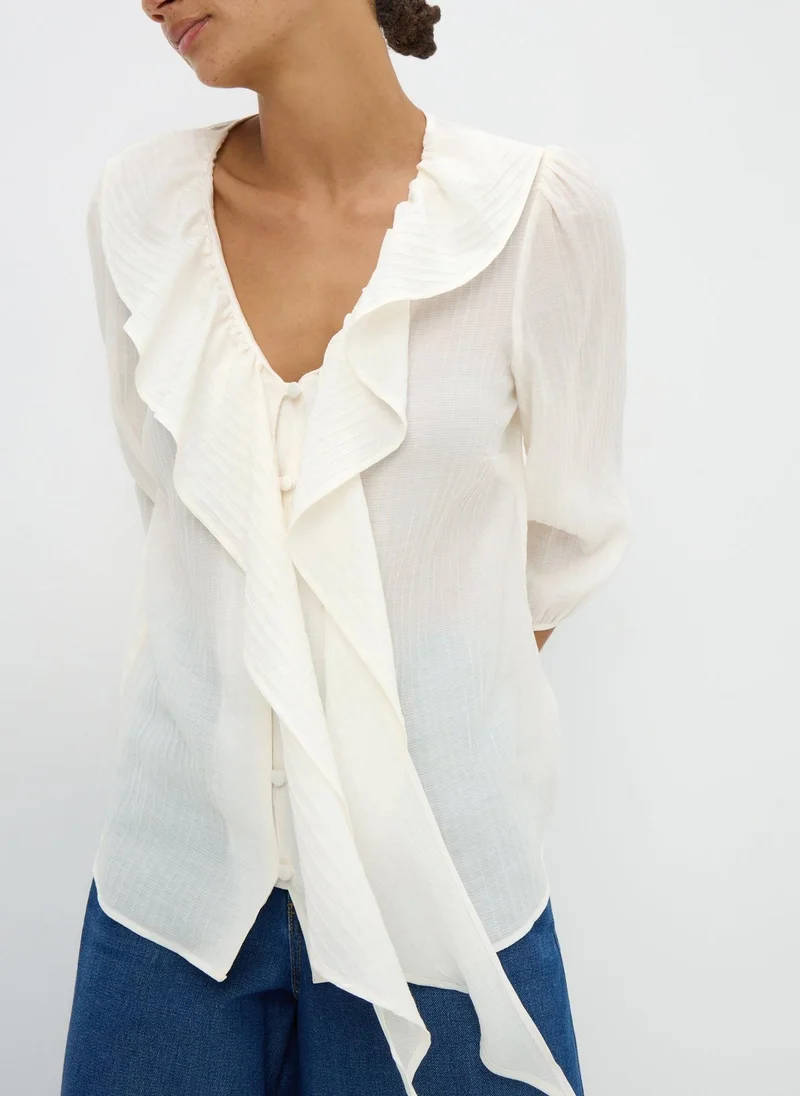 Matalan White Frill Tie Neck Blouse