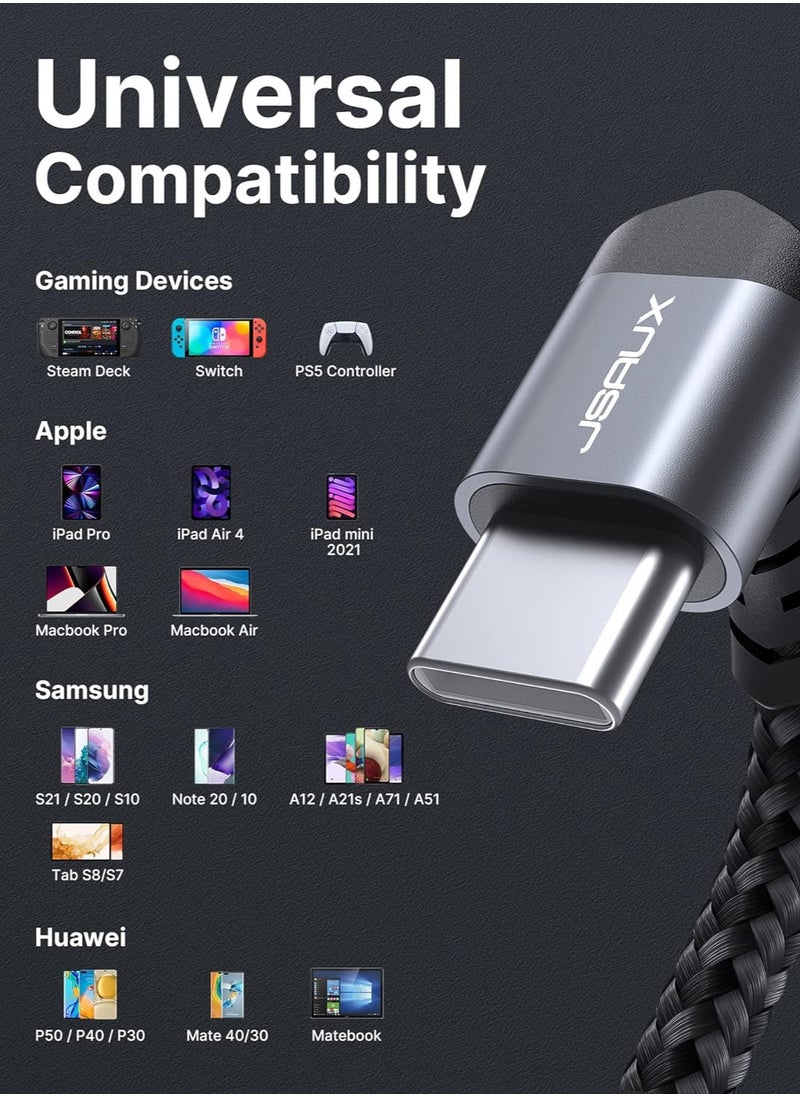JSAUX - JSAUX 10FT USB-C to USB-C Cable 90 Degree, 60W USB C to C PD Fast Charger Cord Compatible with iPhone 15/15 Pro Max, ROG Ally, Steam Deck, Switch, Samsung S23 S22, Pixel, iPad Pro Air, MacBook Air (3M - Image 1