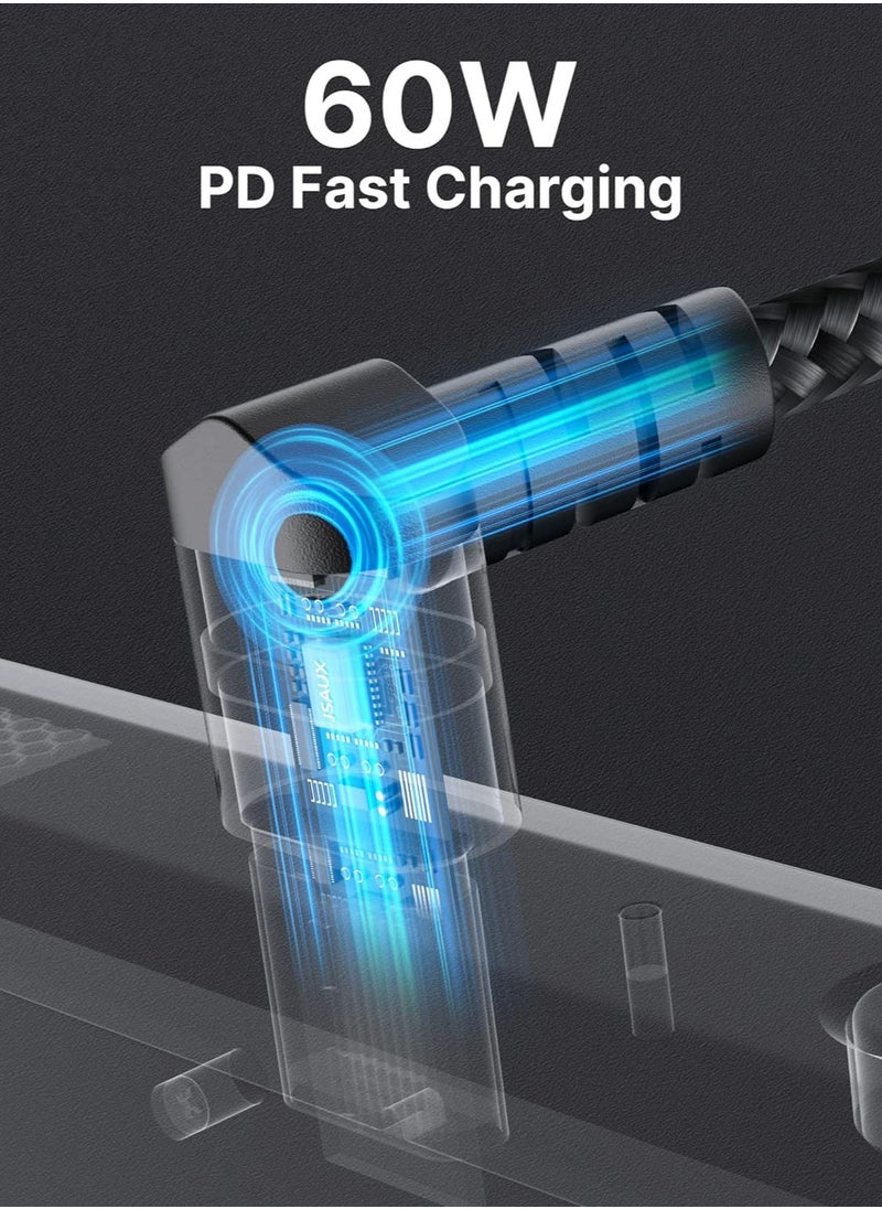 JSAUX - JSAUX 10FT USB-C to USB-C Cable 90 Degree, 60W USB C to C PD Fast Charger Cord Compatible with iPhone 15/15 Pro Max, ROG Ally, Steam Deck, Switch, Samsung S23 S22, Pixel, iPad Pro Air, MacBook Air (3M - Image 1