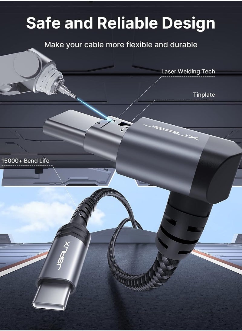 JSAUX - JSAUX 10FT USB-C to USB-C Cable 90 Degree, 60W USB C to C PD Fast Charger Cord Compatible with iPhone 15/15 Pro Max, ROG Ally, Steam Deck, Switch, Samsung S23 S22, Pixel, iPad Pro Air, MacBook Air (3M - Image 1