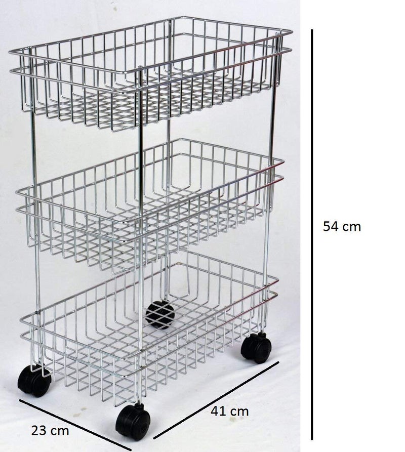 KAVID Vegetable Stainless Steel 3Tier Fruits Vegetable Onion Trolley Container Basket Organizer Organiser Holder Stand for Kitchen Multi Purpose Spice Kitchen Storage Shelf Shelves Rack - Image 2