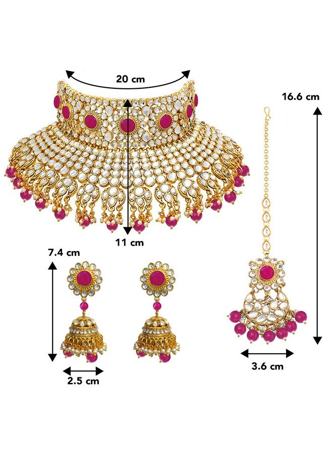 بيورا طقم مجوهرات بيورا راني مطلي بالذهب الوردي ومزين بالكوندان مصنوع يدويًا للنساء - Image 4