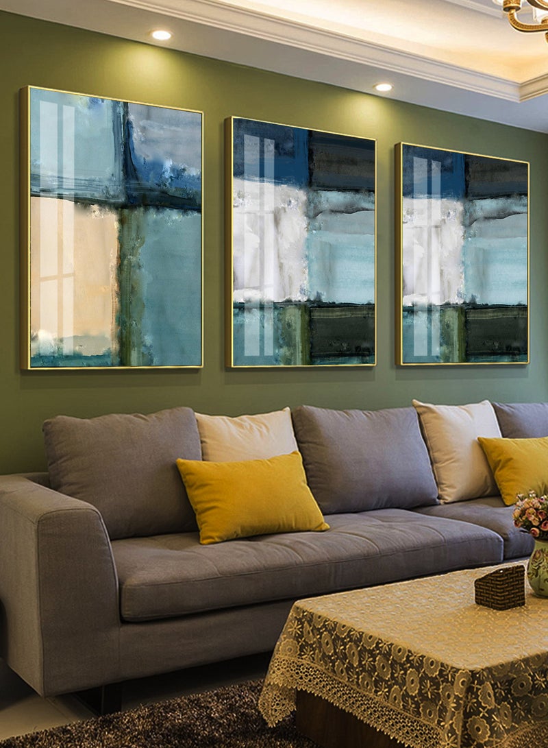 إيونتو مجموعة فنية جدارية من البورسلين الكريستالي التجريدي (أ+ب+ج) - لوحات زخرفية حديثة من 3 قطع لغرفة المعيشة والمكتب والديكورات الداخلية المعاصرة - Image 1