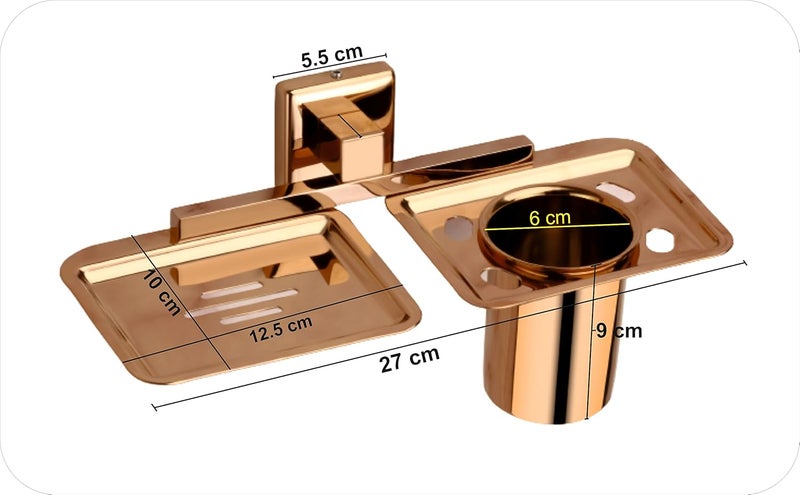 Easyhome Furnish EASYHOME FURNISH soap Dish with Toothbrush Holder Tumbler Stand for washbasin sabu dani and Brush Holder for Bathroom Tumbler Holders dispensers 40304 Stainless SteelRose Gold PVD Finish  - Image 2